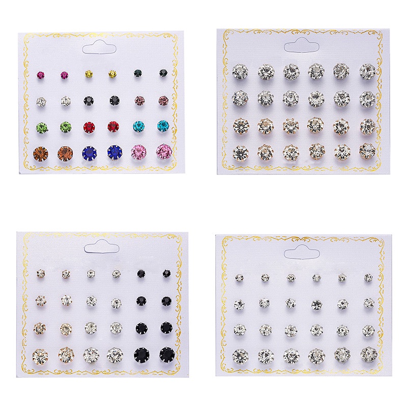 12 Pasang / set Anting Tusuk Desain Bunga Mawar / Bintang Hias Berlian Untuk Wanita 12 Bulan