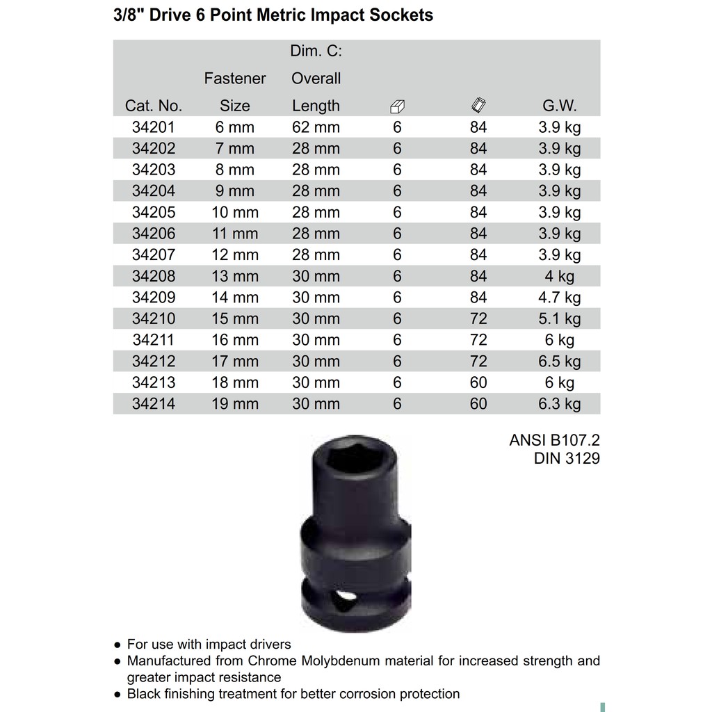 SOCKET 3/8 INCH 13 MM 34208 SATA TOOLS