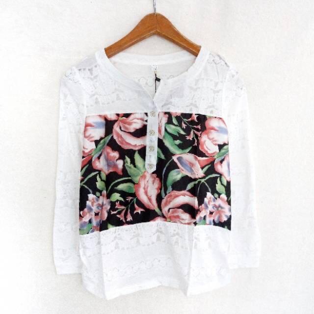 Blouse Import Lilac Brukat Kombinasi Printing (no inner) 0054#
