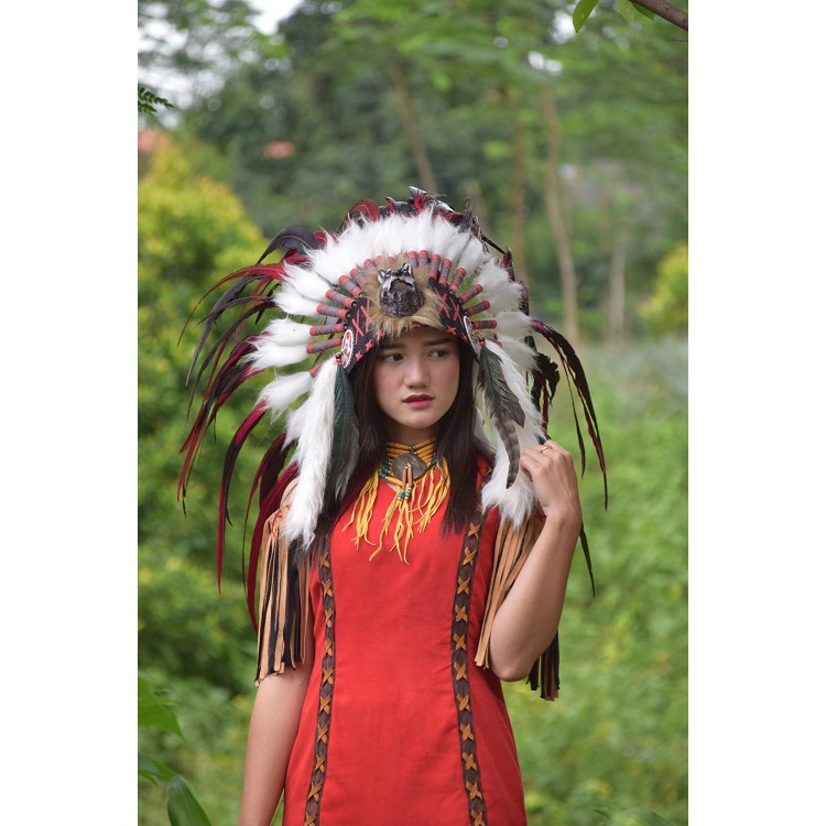 TOPI INDIAN - INDIAN HEADDRESS SMALL AYAM KENING SRIGALA MERAH