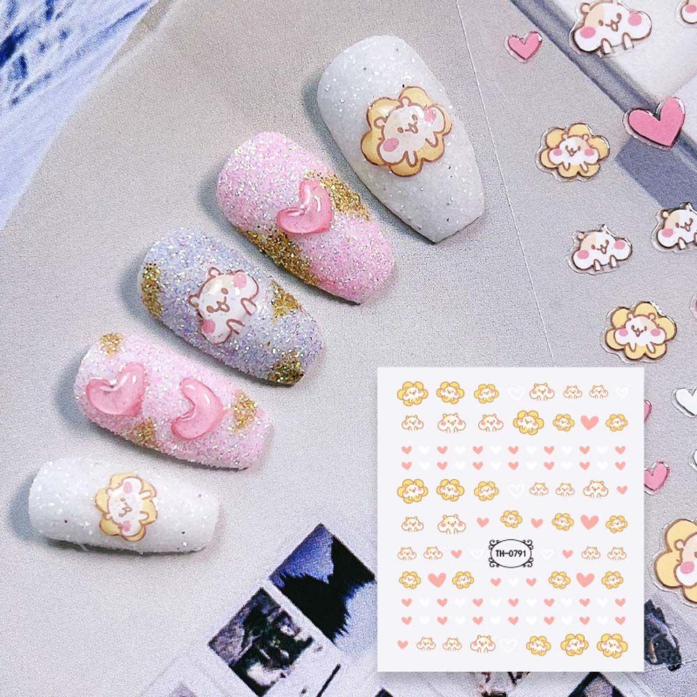 AUGUSTINA Agustina Kartun Stiker Kuku Wanita Beruang Kelinci Smiley Ikatan Simpul Self Adhesive Nail Art Dekorasi