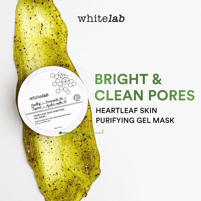 WHITELAB Heartleaf Skin Purifying Gel Mask Indonesia / Mugwort Pore Clarifying Masker Facial Wash Hydrating Essence Toner Serum Ampoule Day Night Underarm Eye Cream Sunscreen Clay Body Soap / Face Brightening Acne Niacinamide Peeling Paket Wajah Lengkap