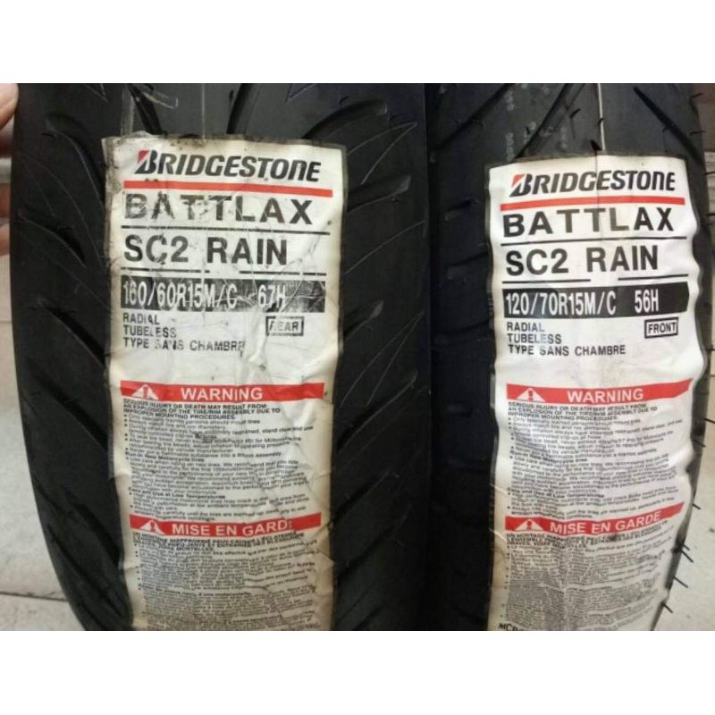 paketan ban luar bridgestone battlax sc2 rain  uk 120/70-15 & 160/60-15