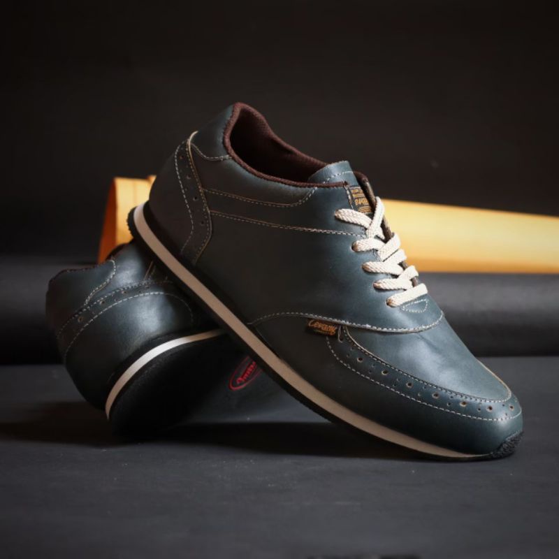 EZRA NAVY -Sepatu Casual Kasual Sneakers Pria Kulit Asli/Cowok/Men Lokal Ori Original Footwear