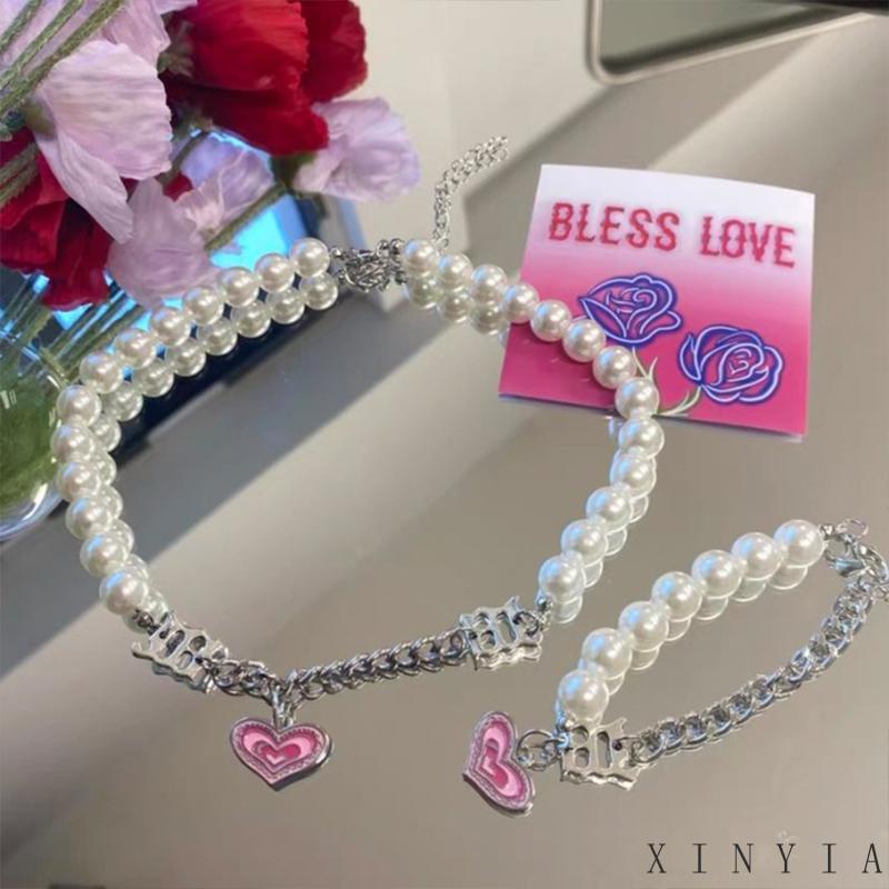 【Bayar di tempat】Kalung Tulip Mutiara Elegan Untuk Wanita Love Hati Fishtail Pendant Necklace Jewelry