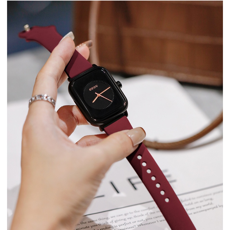 【Ready】100%ORI【COD】【GUOU Watch 】Jam tahan air  2022 Baru Jelly Desain Kecil Square Watch Waterproof Women's Watch Wanita Jelly menonton tali karet wanita menonton Korea menonton fashion women's Watch-Graywall Abu-abu