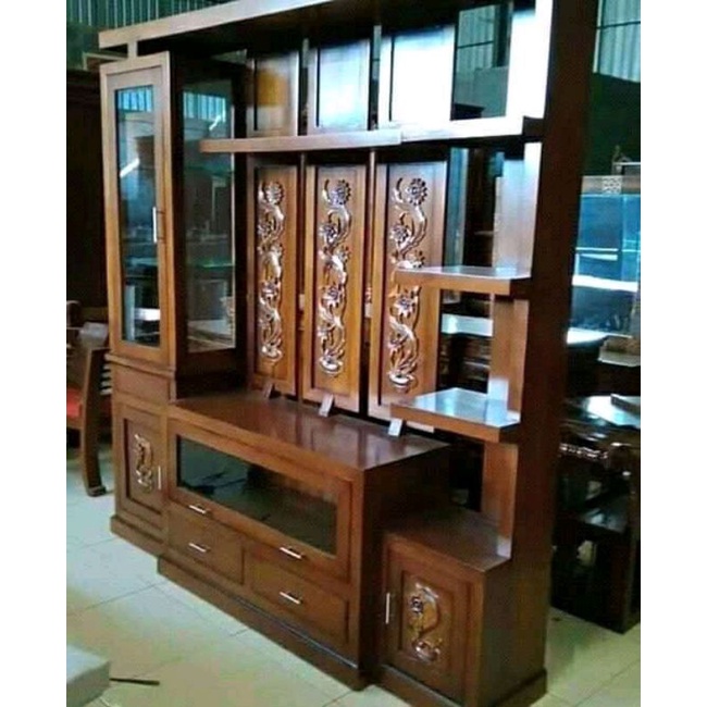 lemari penyekat ruangan ukiran mewah parsiti