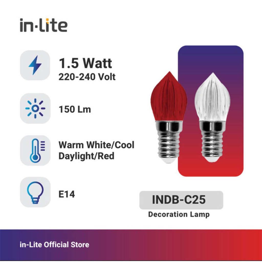 INLITE Lampu Dekorasi LED 1,5w E14 INDB-C25 Lampu Candle 1,5 Watt