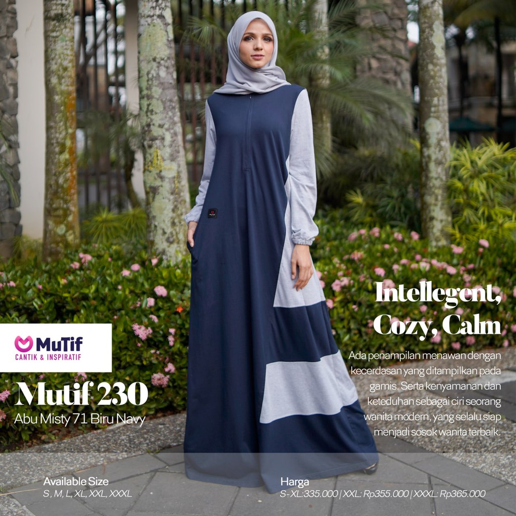 MuTif 100% ORI | 230 Abu Misty 71 - Biru Navy | 230 Biru Navy - Abu Misty 71 | Gamis Basic | Gamis J