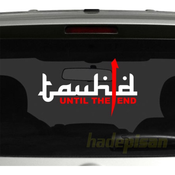 Promo Stiker Mobil Cutting Sticker Bodi Kaca belakang TAUHID Unik Kaligrafi - 12x20cm Putih Merah Li