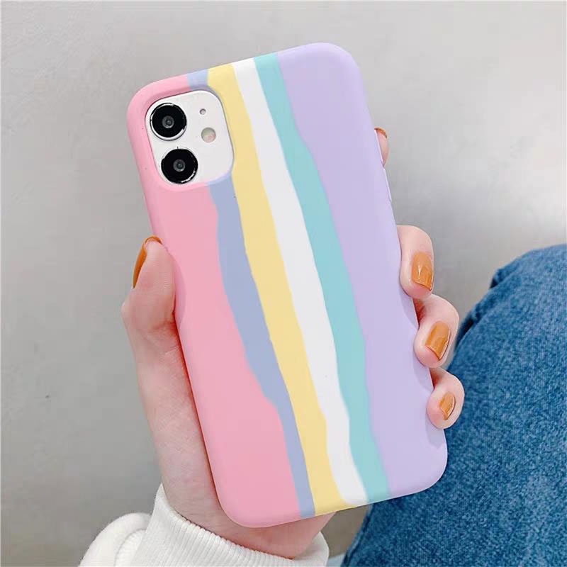 Case Pelindung Bahan Silikon Warna Pelangi Untuk Iphone 11 / XR / 7plus / 8plus