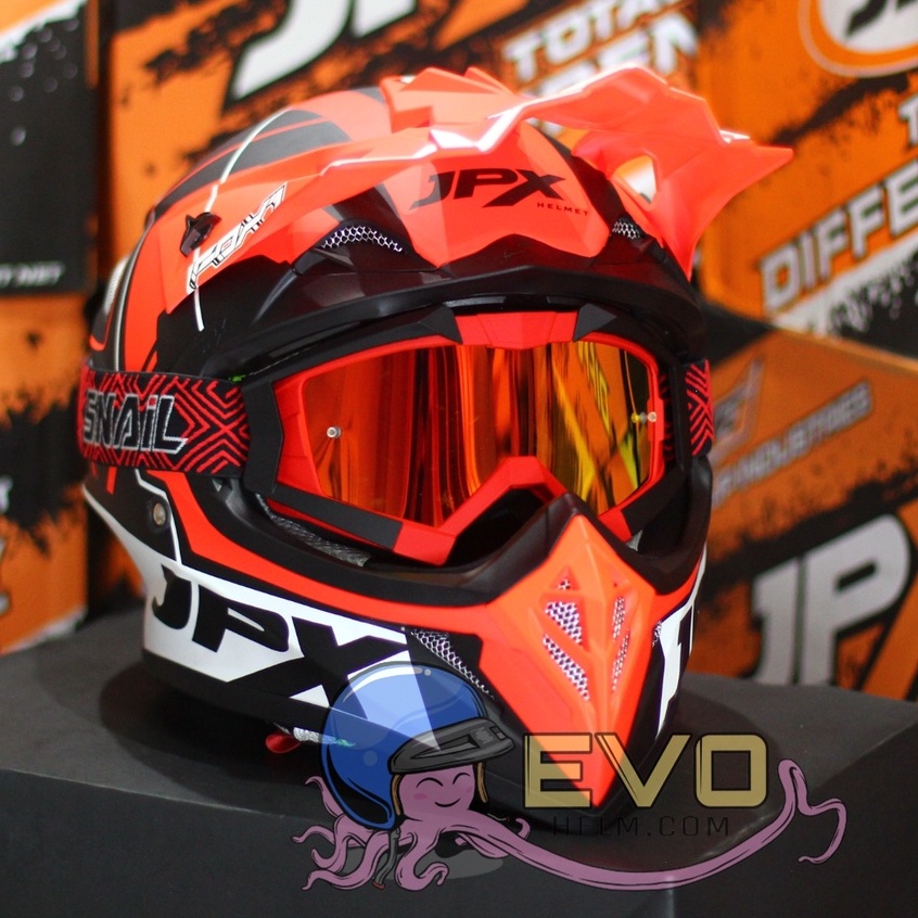 HELM JPX CROSS_FOX1 SERI X31 - BLACK DOFF ORANGE  + GOOGLE SNAIL (ONGKIR 2 KG) HELM JPX TERBARU