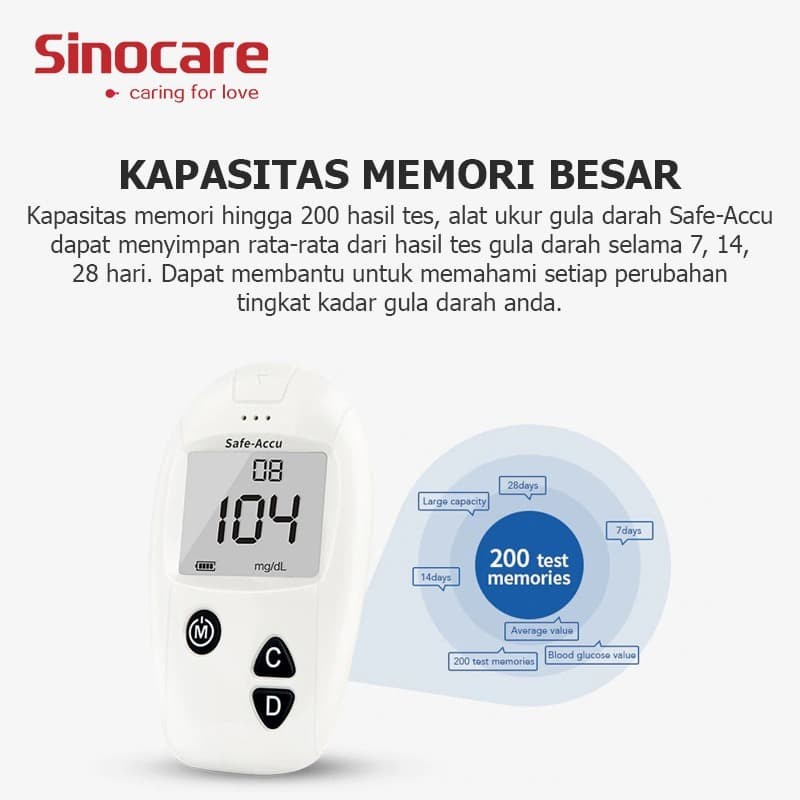 Safe-Accu Sinocare Alat Cek Gula Darah / Blood Glucose Test + 50 Strip