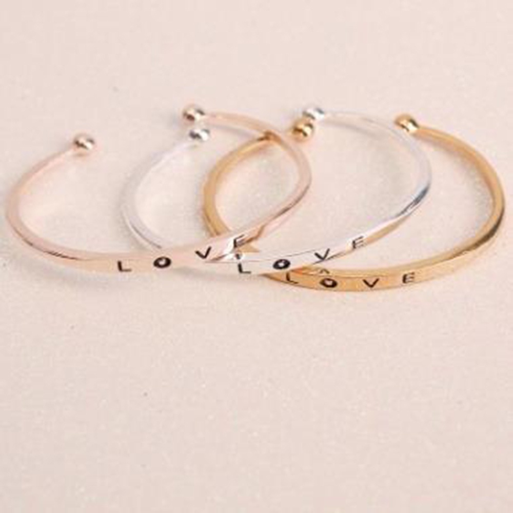 Gelang bangle Open retro Adjustable Desain Tulisan Love Untuk Wanita