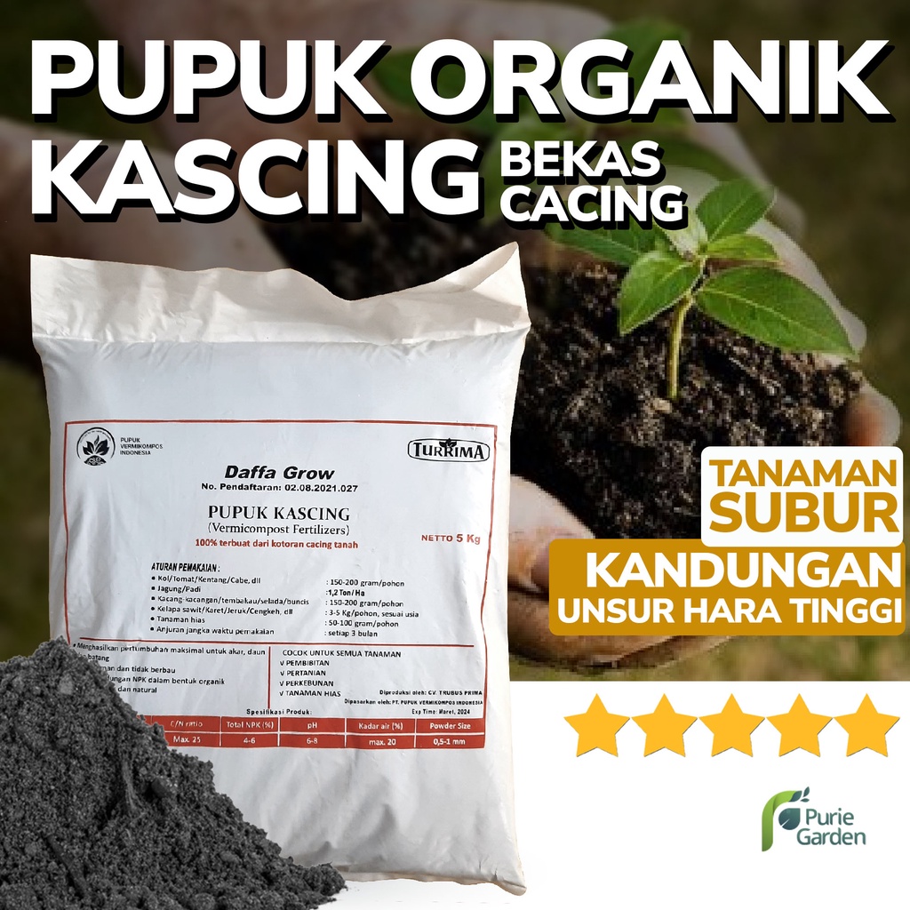 Pupuk Organik Kascing Vermicompost Kompos Bekas Cacing 5Kg