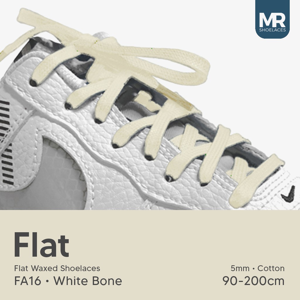 MR Shoelaces FA16 White Bone Tali Sepatu Lilin 5mm Gepeng Flat Pipih (Waxed Laces) 90cm 100cm 120cm 200cm - Premium Shoelace Tulang