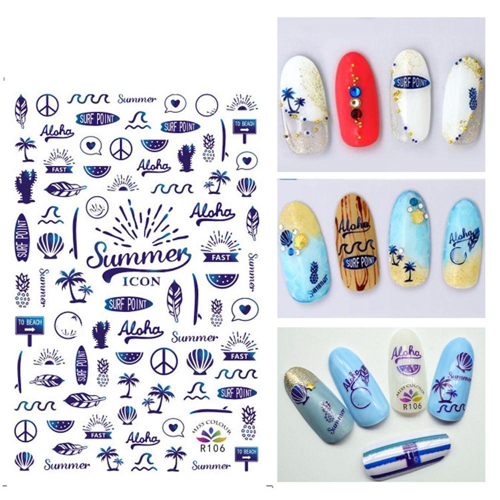 AUGUSTINA Agustina Summer Beach Nail Art Sticker DIY Gaya Tropical Daun Hitam Pantai Lobster Manicure Coconut Nail Art Dekorasi