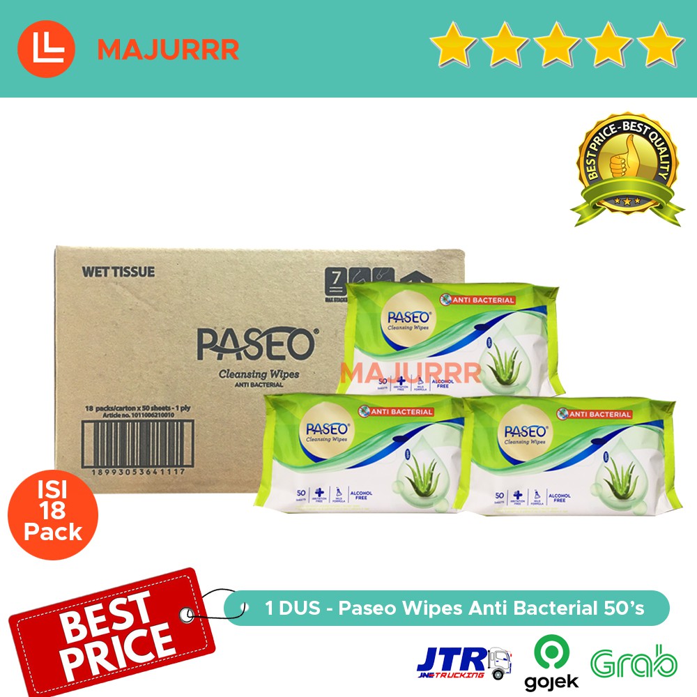 GROSIR Tissue PASEO Wipes Anti Bacterial 50 Sheet / 1 DUS isi 18 PACK