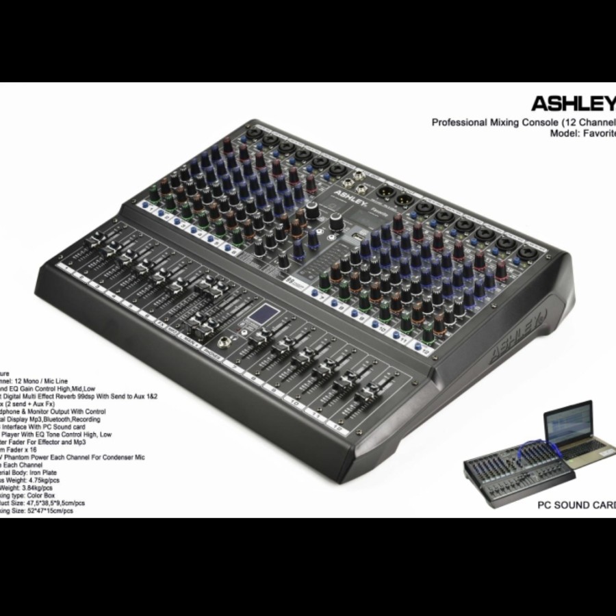 MIXER AUDIO ASHLEY FAVORITE 12CHANEL  USB BLUETOOTH SOUNDCARD ORIGINAL