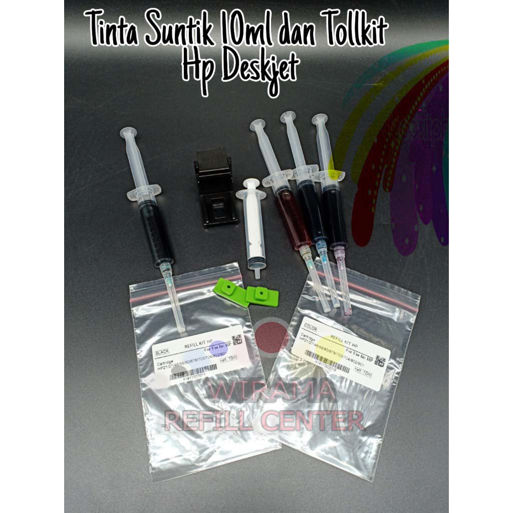 PAKET TOOL KIT Dan Refiil Kit Tinta Suntik Printer HP Deskjet 10 ML