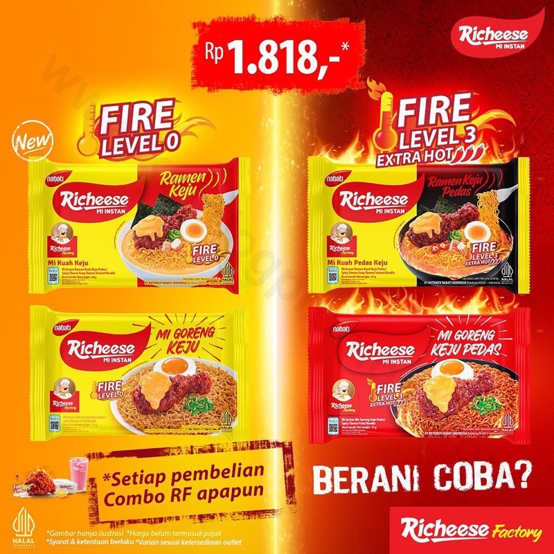 

(READY STOCK)!! MIE INSTAN RICHEESE NABATI RAMEN KEJU SPICY LEVEL 0-5