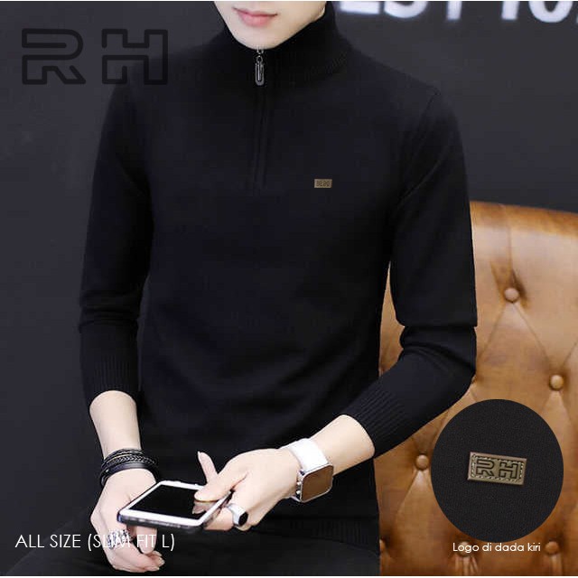 Baju rajut kerah tinggi zipper / Sweater turtleneck resleting RHcollections kerah tinggi zipper pria