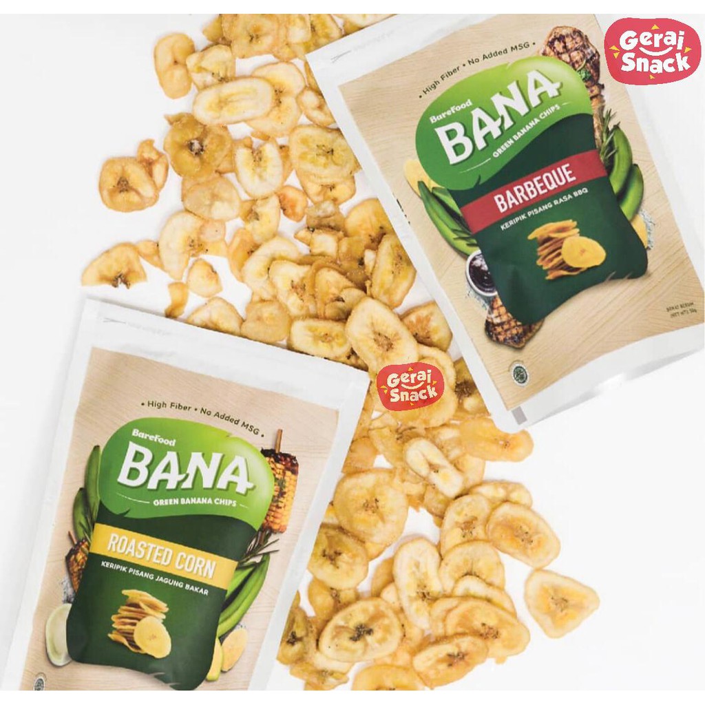 Barefood - BANA Green Banana Chips Rasa Barbeque Non MSG 50g