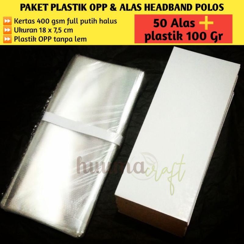 

Paket Alas Polos Headband 50 lembar 18x7,5 cm kertas 400 gsm & Plastik OPP 100 gr