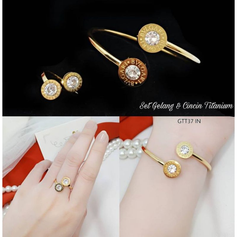 Set Gelang dan Cincin Titanium BVLGARI Gold
