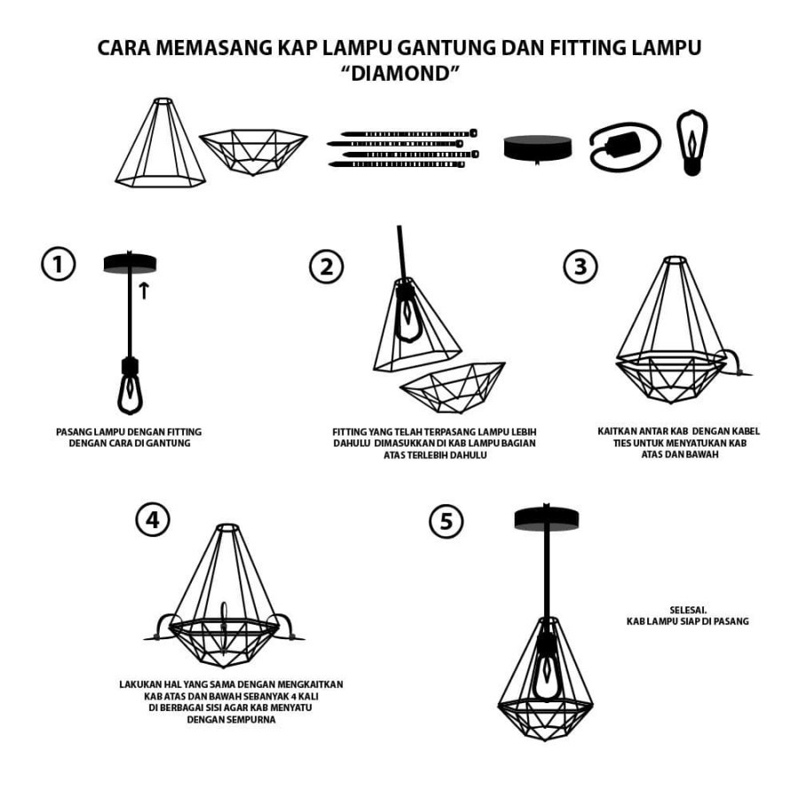 Kap Lampu DIAMOND /  Kap Lampu Hias Besi / Kap Lampu Dekorasi Cafe Murah / PENDANT CAGE LAMP