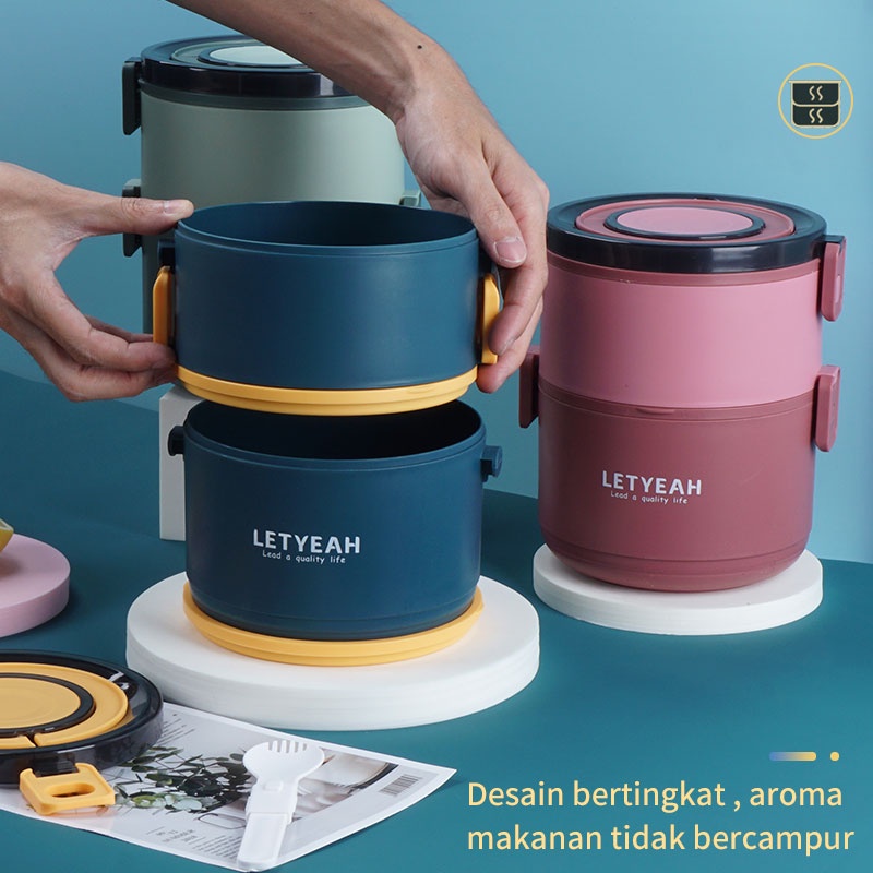 Letyeah &amp; Kaizenliving Lunch box set anti tumpah kotak makan 2 susun kotak makan siang portable