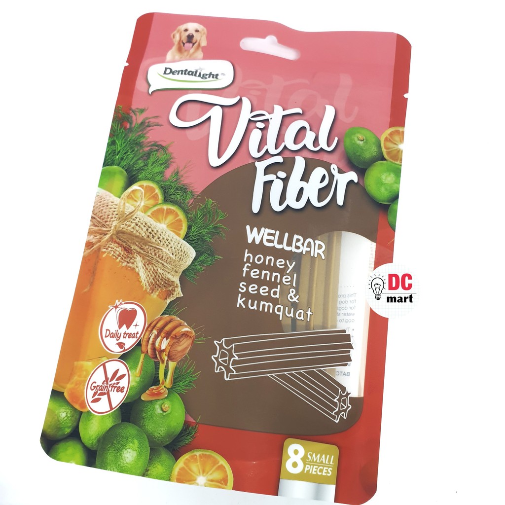 Dentalight Vital Fiber FRUIT 80 Gr / Snack Anjing Dental bentuk Brush dan Wellbar