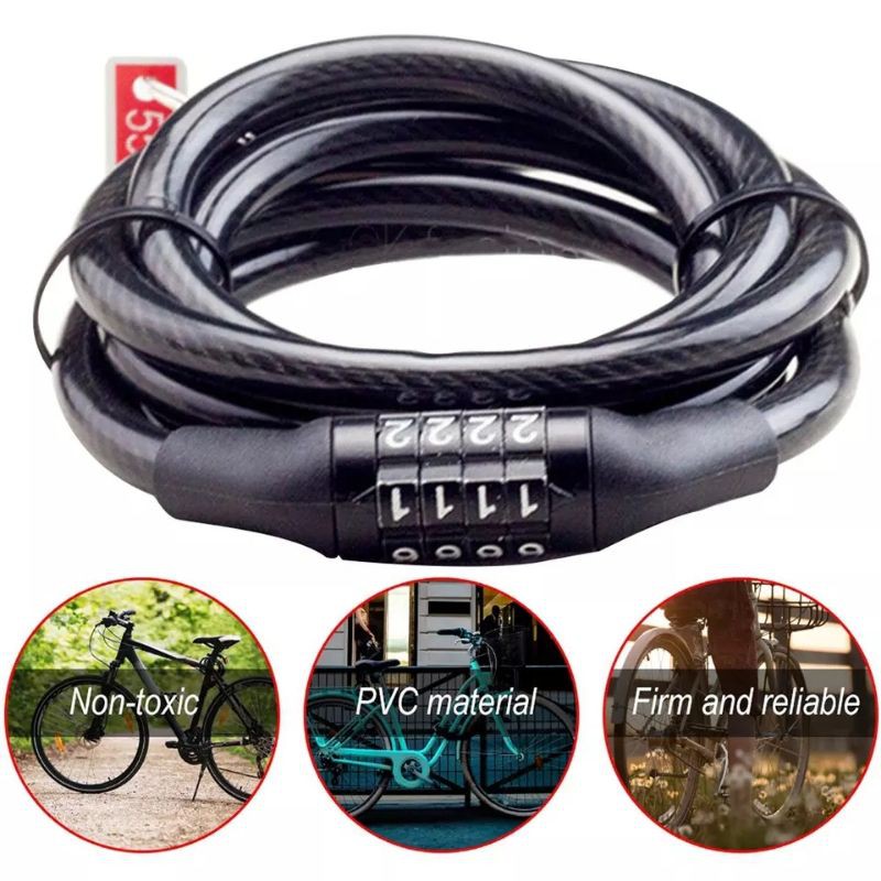 Gembok Kunci Pengaman Sepeda Motor Helm Pager Kombinasi Kode Angka 4  Digit Kabel Baja Free Holder