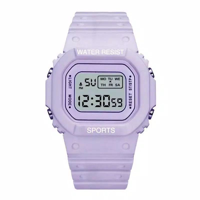 JAM TANGAN RUBBER DIGITAL SEGI DW-5600 GROSIR MURAH KARET SPORT LED PRIA WANITA COUPLE JF052-Lilac