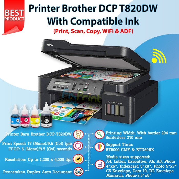 Printer Brother DCP-T820DW Print Scan Copy WiFi ADF Pengganti T810w