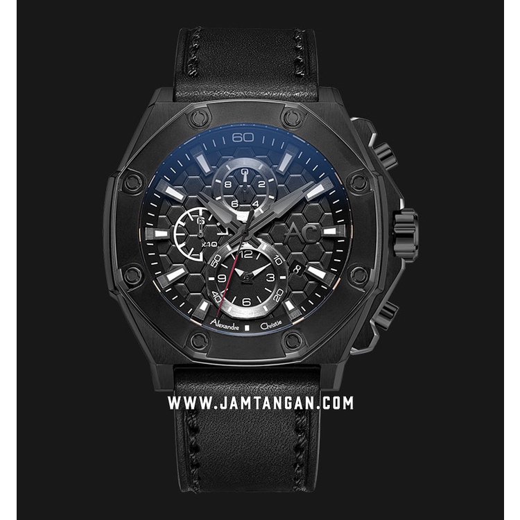 Alexandre Christie AC 9601 MC Chronograph Men Black All Black Leather Strap