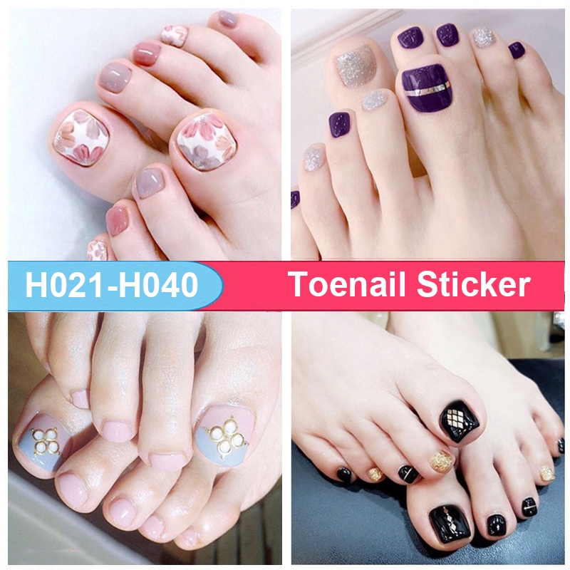 H021-040 22pcs/lembar Stiker Kuku Kaki Palsu 3d Diy