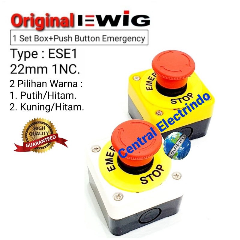 Push Button Emergency + Box 1 Set EWIG ESE1 22mm 1NC.