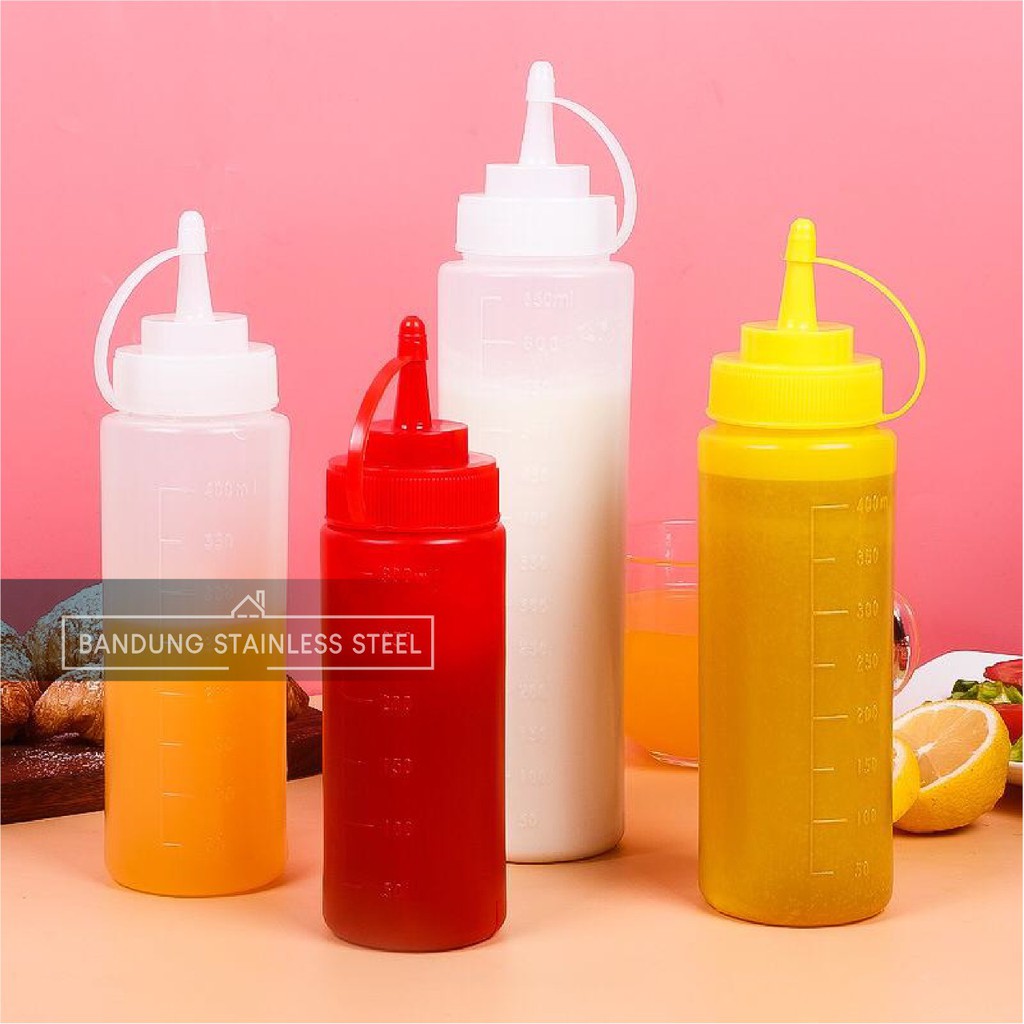 Botol Saos Dengan garis Dispenser Saus Plastik Mayonaise Kecap Cuka Minyak Dapur