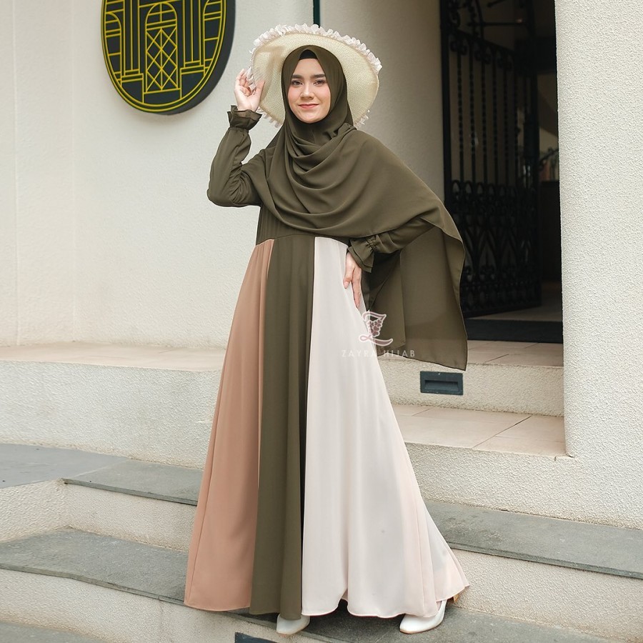 AR 1 - ZOYA MAXY BAJU MUSLIM WANITA MAXI NURAINI BAHAN MOSCREPE JAIT RENDA KOMBI TILE FURING