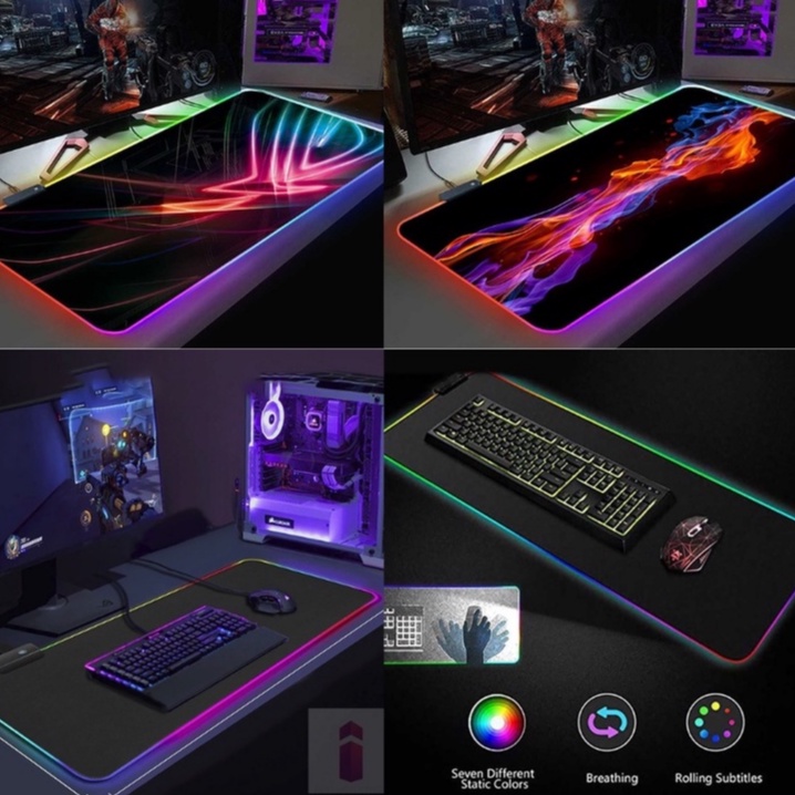 GSPRO Polos Corak XL Mouse Pad Gaming RGB LED Light 7 Warna Mousepad Besar Alas Keyboard Desk Mat Anti Slip MGSPRO