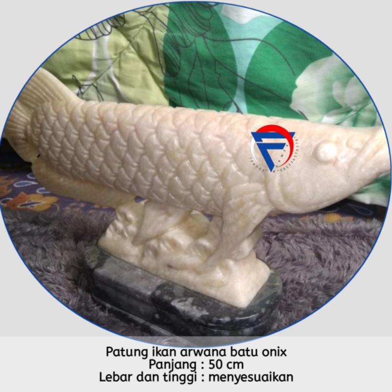 Patung ikan arwana batu onix + tatakan