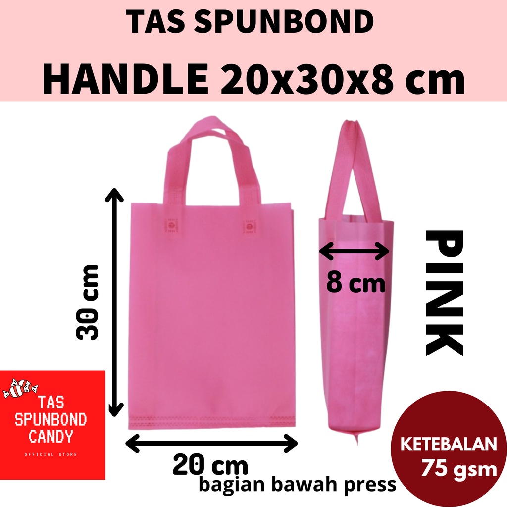 

TAS SPUNBOND BOX GOODIE BAG HANDLE 20x30x8 cm MERAH MUDA/PINK