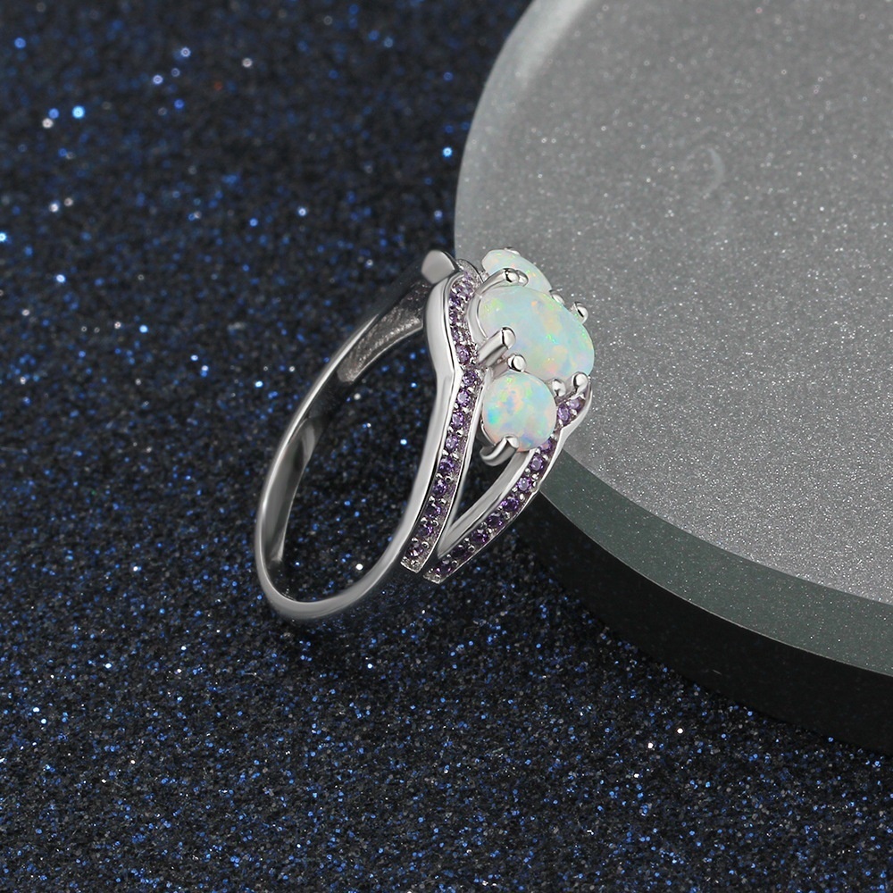 New Opal Jewelry Romantic Three Stone Zircon Ring Couple Gift