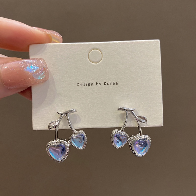 Anting Tusuk Silver / Biru / Ungu Untuk Wanita