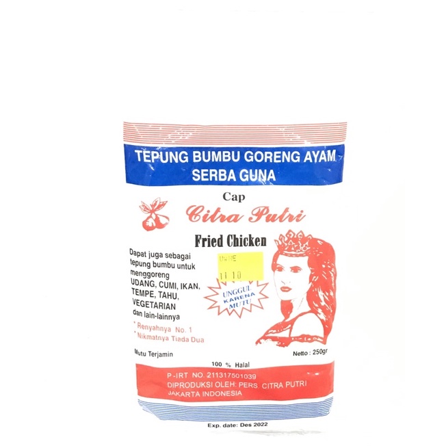 

Tepung cap putri tepung goreng ayam serba guna 250gr