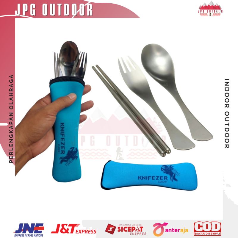 Sendok Garpu Sumpit Set Stainless Portable Alat Makan Camping Travel Set