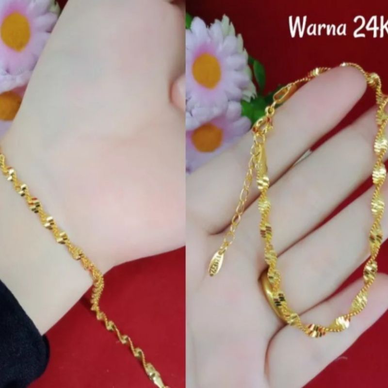 Gelang Melintir Titanium Gold Lapis Emas Asli Anti Karat dan Luntur