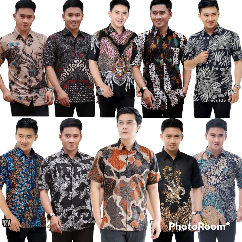 BSWART Batik HRB026 Kenongo Hem Pendek Padi Pekalongan M L XL Batik Pria MURAH Modern Grosir Eceran