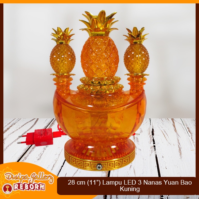 Lampu Sembahyang Altar Kuning LED 3 Nanas + Yuan Bao